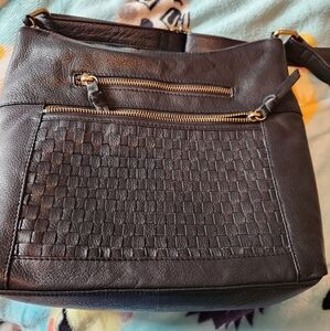Black Crossbody Bag with Textured Front Panel and Zipper Closure